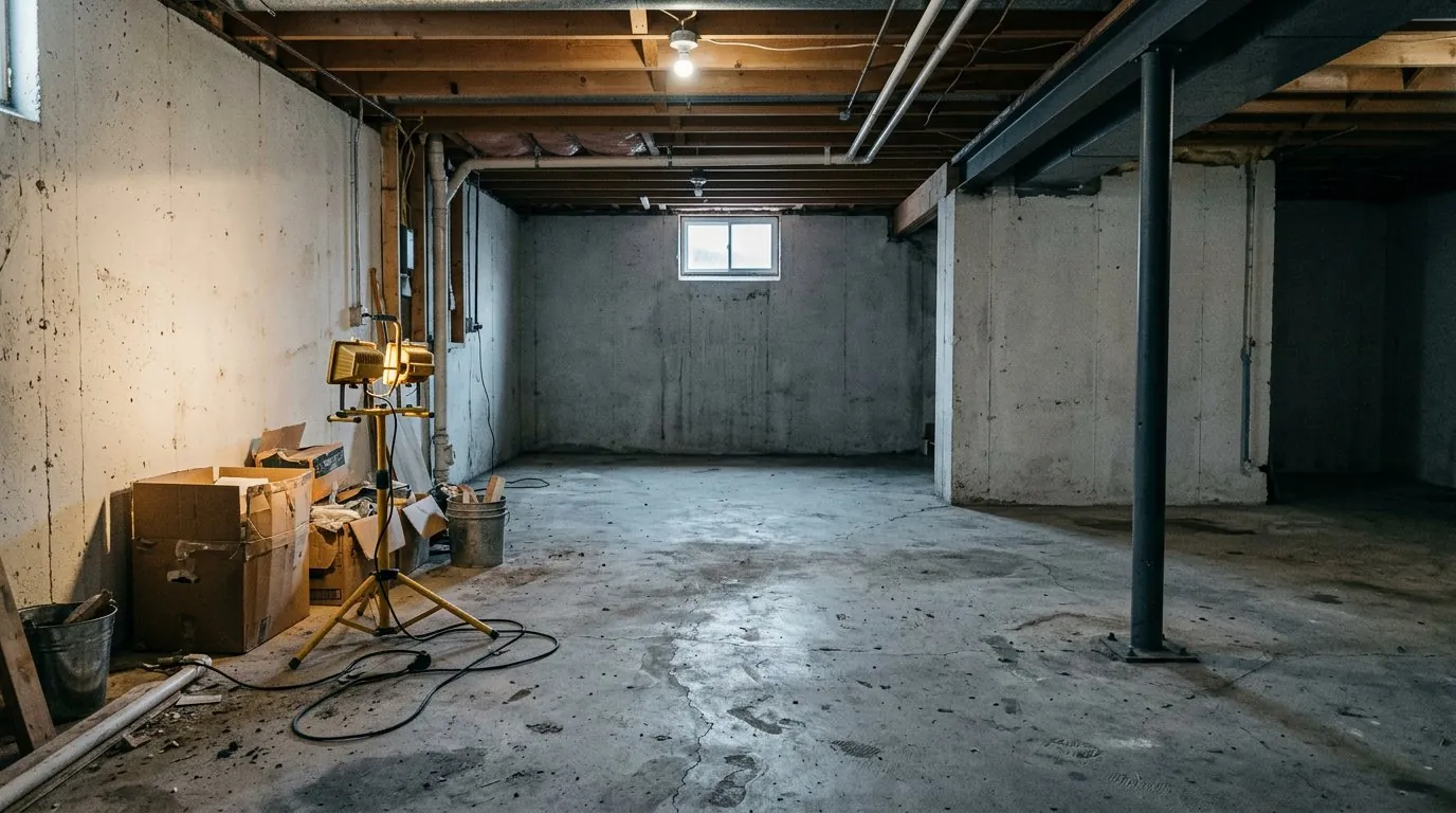 Basement concrete floor before coating